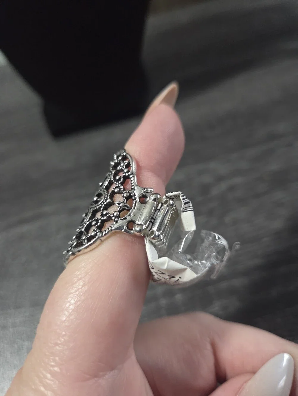 #168 paparazzi Silver Filigree Flower Ring with Red Center